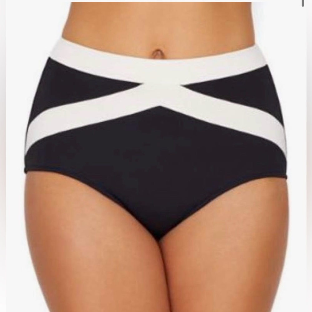 NWT Seafolly Pop Block High-Waisted Black and White Bikini Bottom Sz US 12